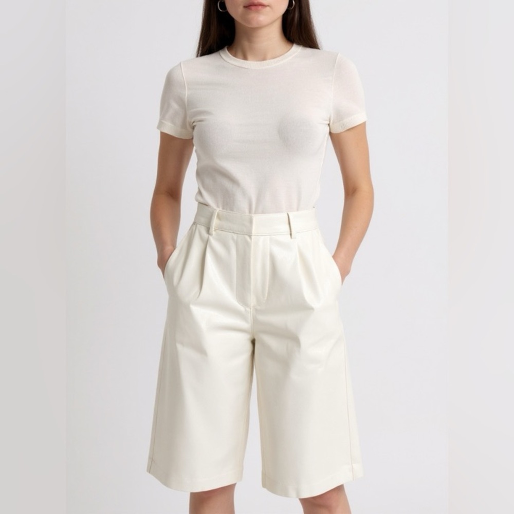 Culottes:Hutch Cream Tailored leather wide-leg pants